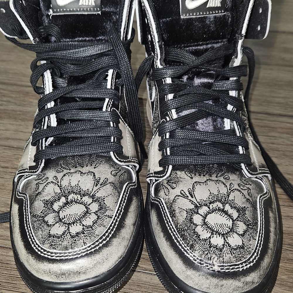 Nike Black and White Floral High-Top Sneakers